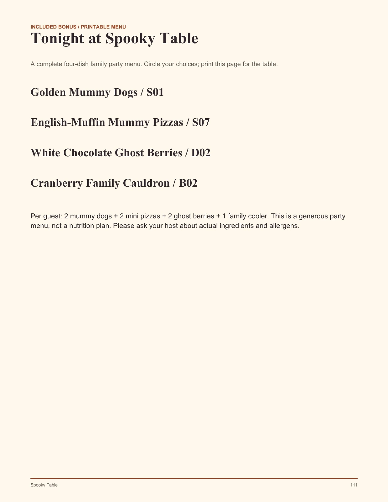 Printable Party Menu printable